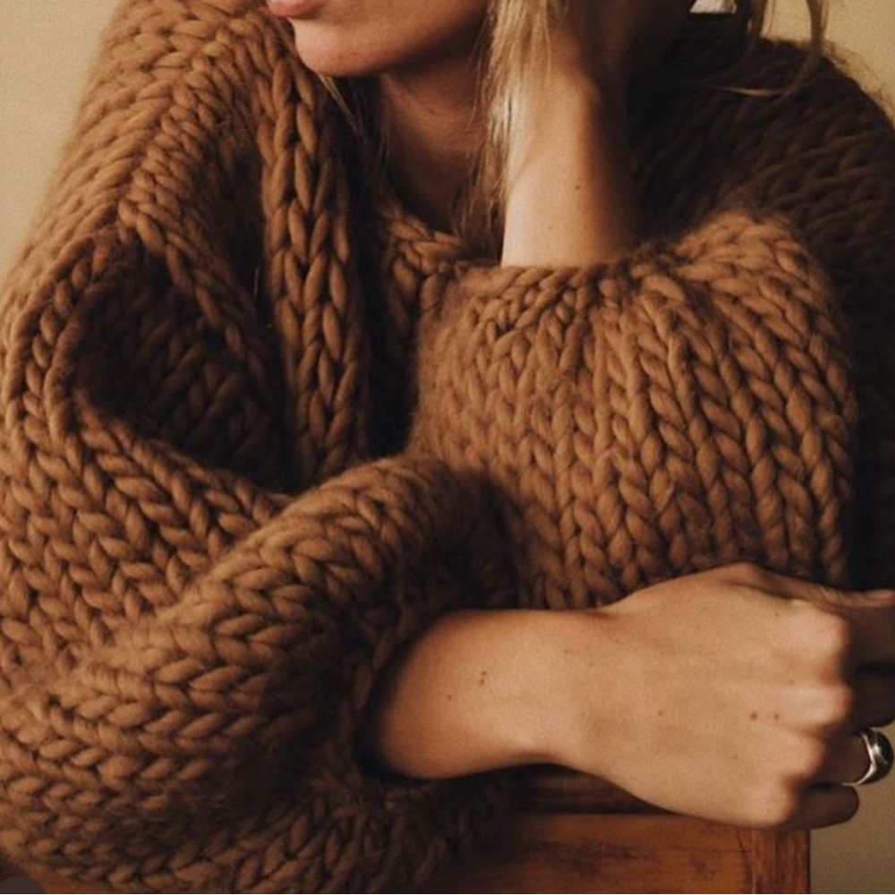 Chunky Brown Cowl Neck Sweater